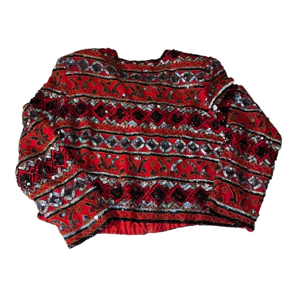Laurence Kazar Vintage size L red and black sequined long sleeved jacket - Picture 8 of 12